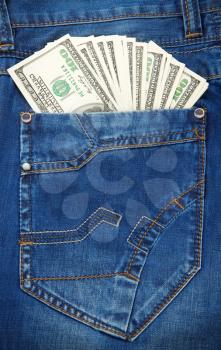 jeans pocket texture background and dollars
