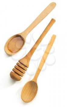 wooden utensils isolated on white background