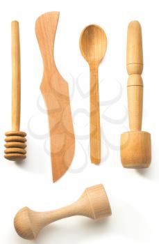 wooden utensils isolated on white background