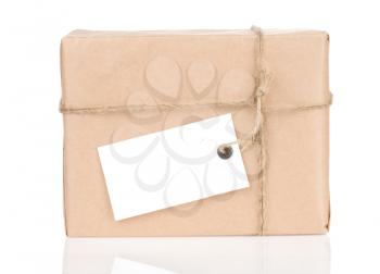 parcel wrapped with rope isolated on white background