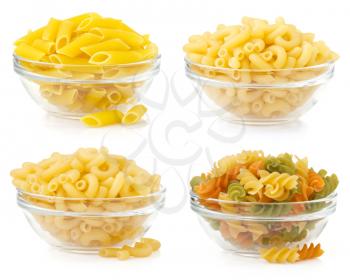 raw pasta in bowl isolated on white background