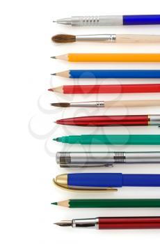 pens and pencils isolated on white background