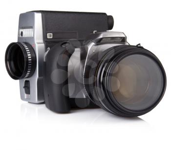 digital photo and film camera isolated on white background