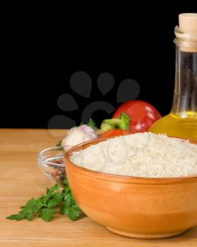 rice and food  ingredient isolated on black background