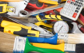 tools and construction equipment in toolbox