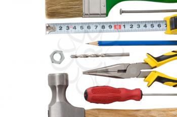 kit of construction tools and instruments isolated on white background