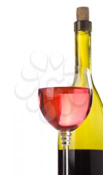 wine bottle and glass isolated on white background