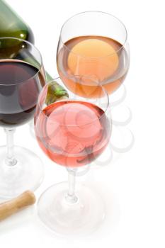 wine bottle and  wineglasses   isolated on white background
