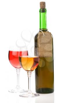 wine in glass and bottle isolated on white background