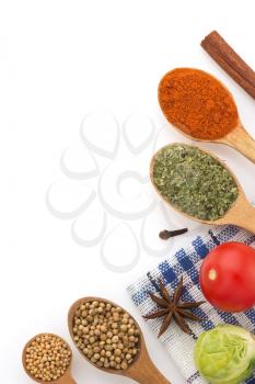 food ingredients and spices isolated on white background
