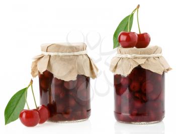cherry jam isolated on white background