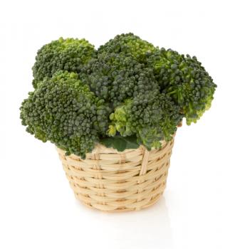 broccoli in basket isolated on white background
