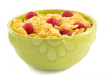 corn cereals and fresh raspberry