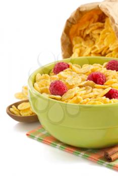 corn cereals and berry on white