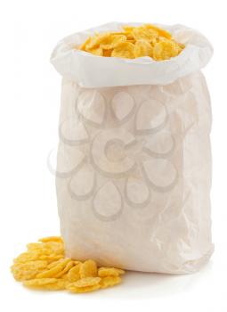 corn flakes in paper bag isolated on white background