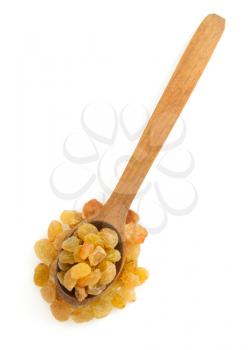 raisins fruit in spoon on white background