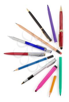 pens and pencils isolated on white background
