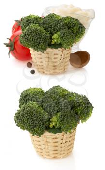 broccoli in basket isolated on white background