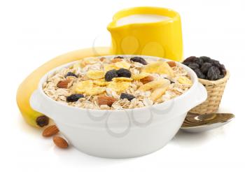 bowl of cereals muesli isolated on white background
