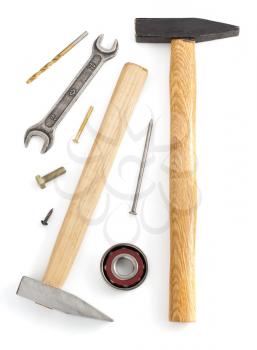 set of tools and instruments isolated on white background