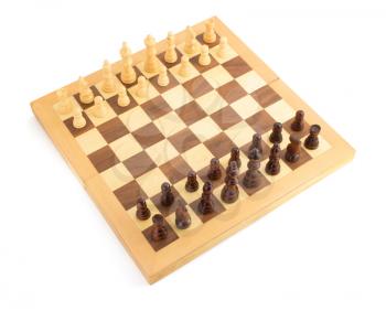 chess figures on board isolated at white background