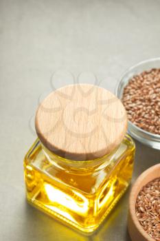flax seeds in bowl on table background