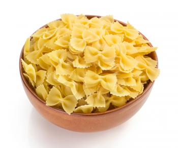 farfalle pasta in bowl isolated on white background