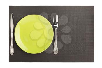 cloth napkin and plate isolated on white background