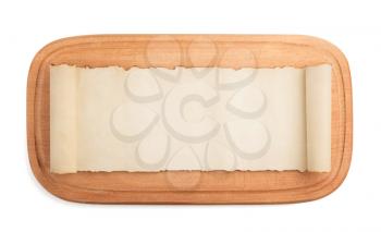cutting board and parchment isolated  on white background