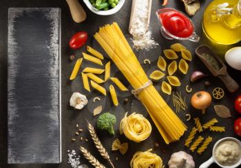 pasta and food ingredient on dark background