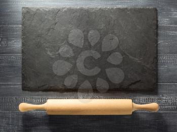 rolling pin on wooden background texture