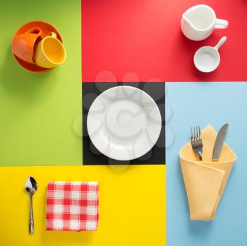 kitchenware at abstract colorful background