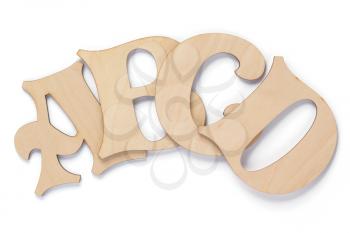 wooden letters isolated at white background, top view