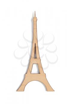 wooden eiffel tower toy isolated on white background