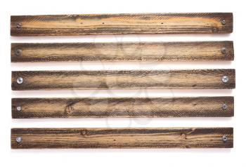 aged wooden board, beam or bars on white background