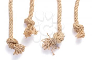 ship rope with sea knot isolated on white background, top view