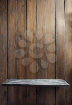 wooden shelf at plank background texture wall