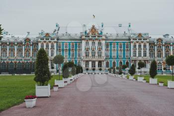 View of a palace, Tsarskoye Selo located in Catherine Park nearby to the city of St. Petersburg.