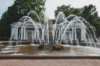 Fountain on Marlinskaya Avenue of Peterhof, nearby to the city of Sankt Petersburg.