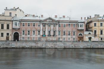 Fontanka River Embankment, view from the party of the Summer garden in the city of St. Petersburg.