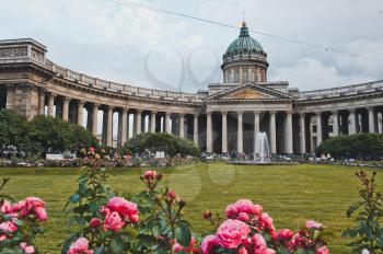The Kazan cathedral and the Kazan square of the city St. Petersburg on Nevsky Avenue.