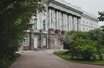 Facade of the well-known building of Tsarskoye Selo located in Catherine Park nearby to the city of St. Petersburg.