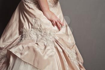 Details of a wedding dress close up.