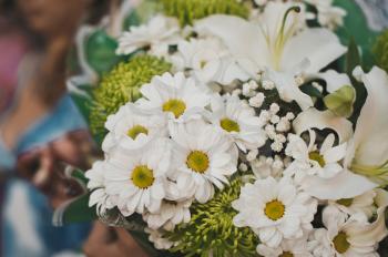Bouquet from camomiles and greens.