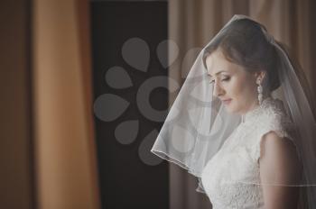 Portrait of the bride against the window.