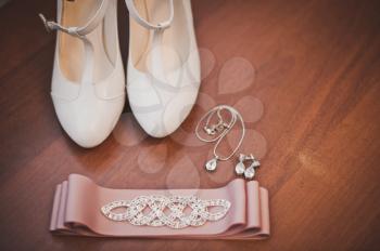 Ornaments and shoes of the bride prepared on wedding.