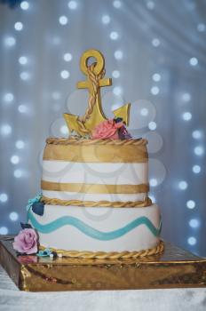 Cake with decoration on the marine theme.