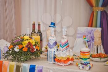 Decorating elements of the Banquet hall decoration with all colors of the rainbow.
