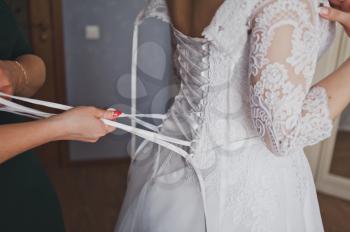 Girlfriend lace wedding dress.