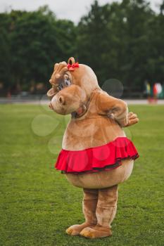 Red Hippo in a red skirt.
